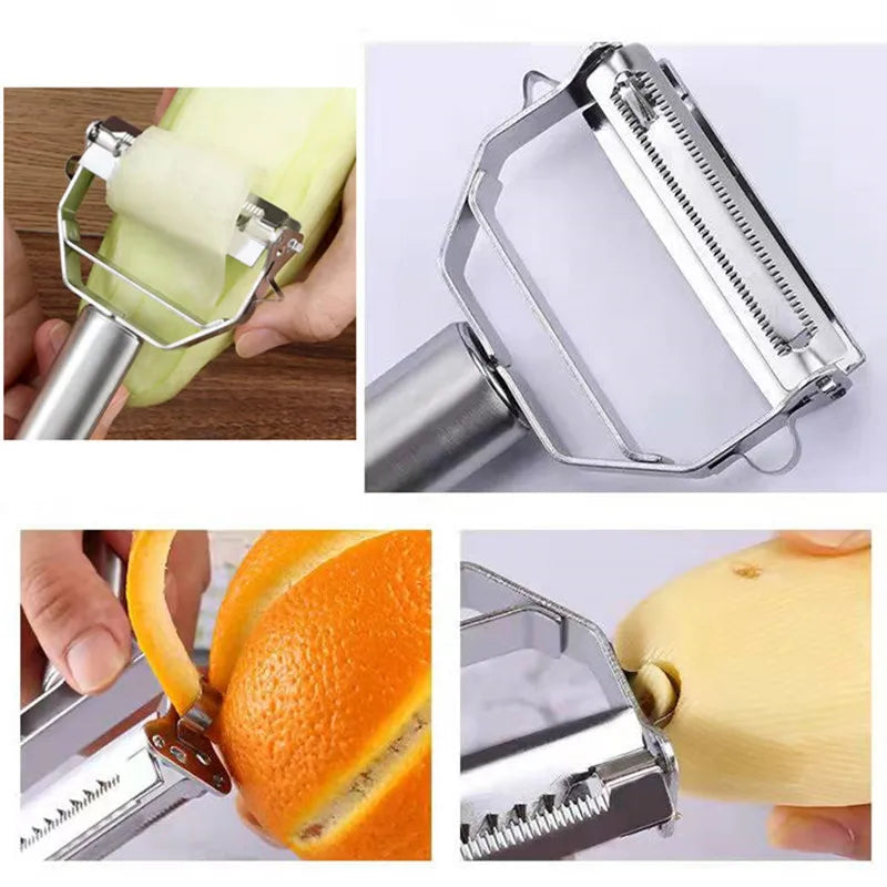 Multifunktionaler Edelstahl Gemüse Obstschäler – Doppelkopf für Melone, Gurke mehr
