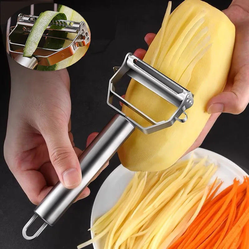 Multifunktionaler Edelstahl Gemüse Obstschäler – Doppelkopf für Melone, Gurke mehr