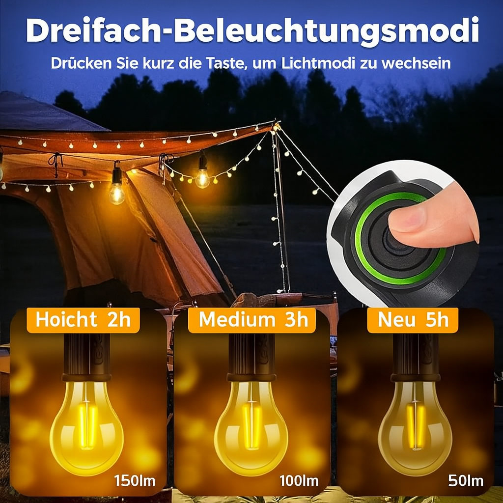 Camping LED Lampe mit USB-Aufladung – Tragbare Outdoor-Laterne mit Haken und hoher Helligkeit